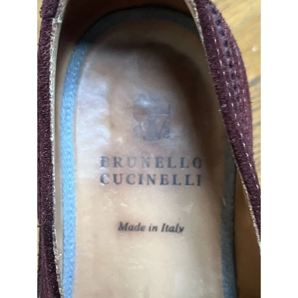 BRUNELLO CUCINELLI Maroon Suede Oxford Wingtip Brogue Derby Shoes  Mens Size 43
